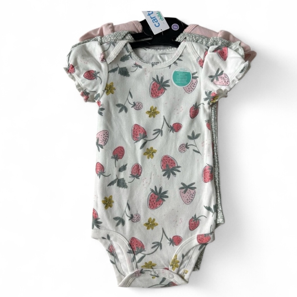 Carter’s 3-Pack Bodysuits Baby Girls Size 12 Months Strawberry Floral